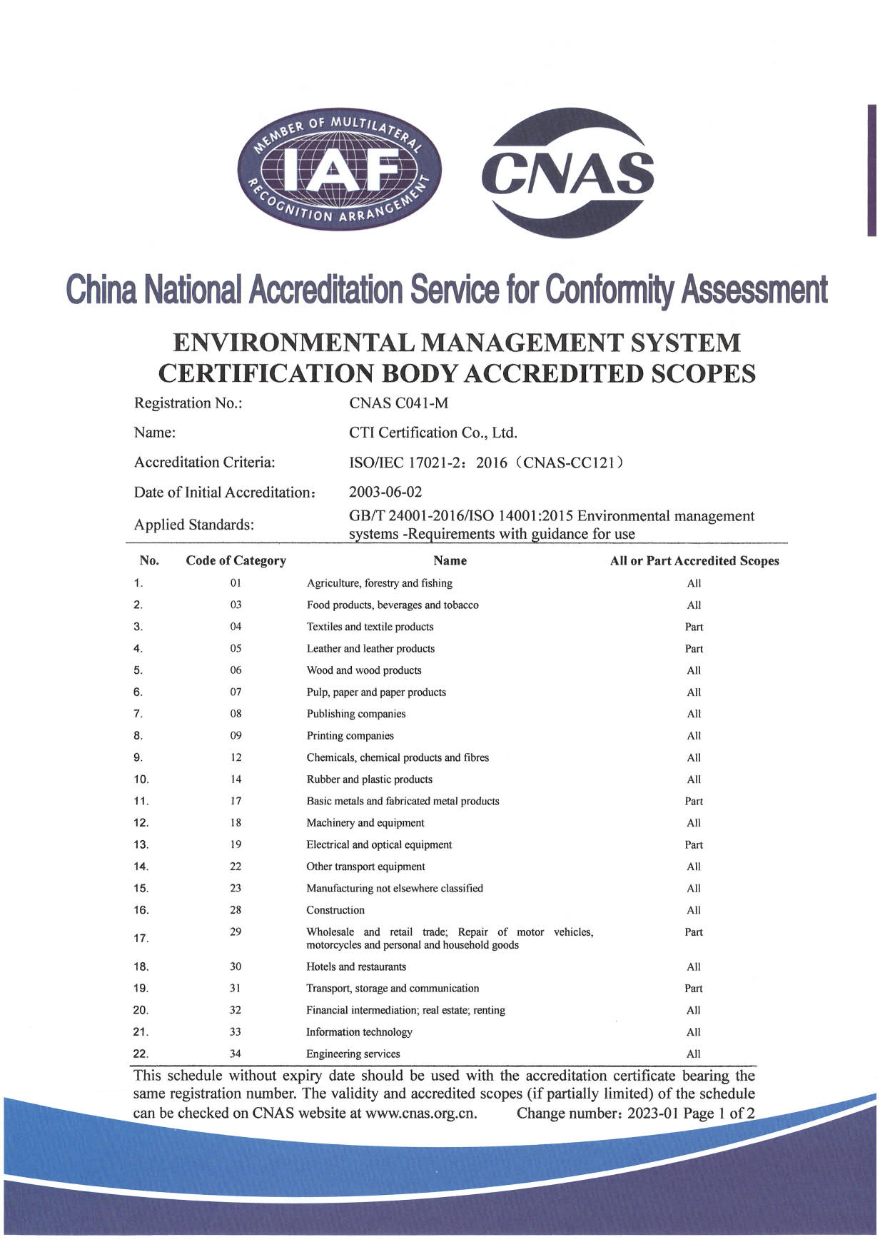 ISO 14001環境管理體系認證資質-英文版1