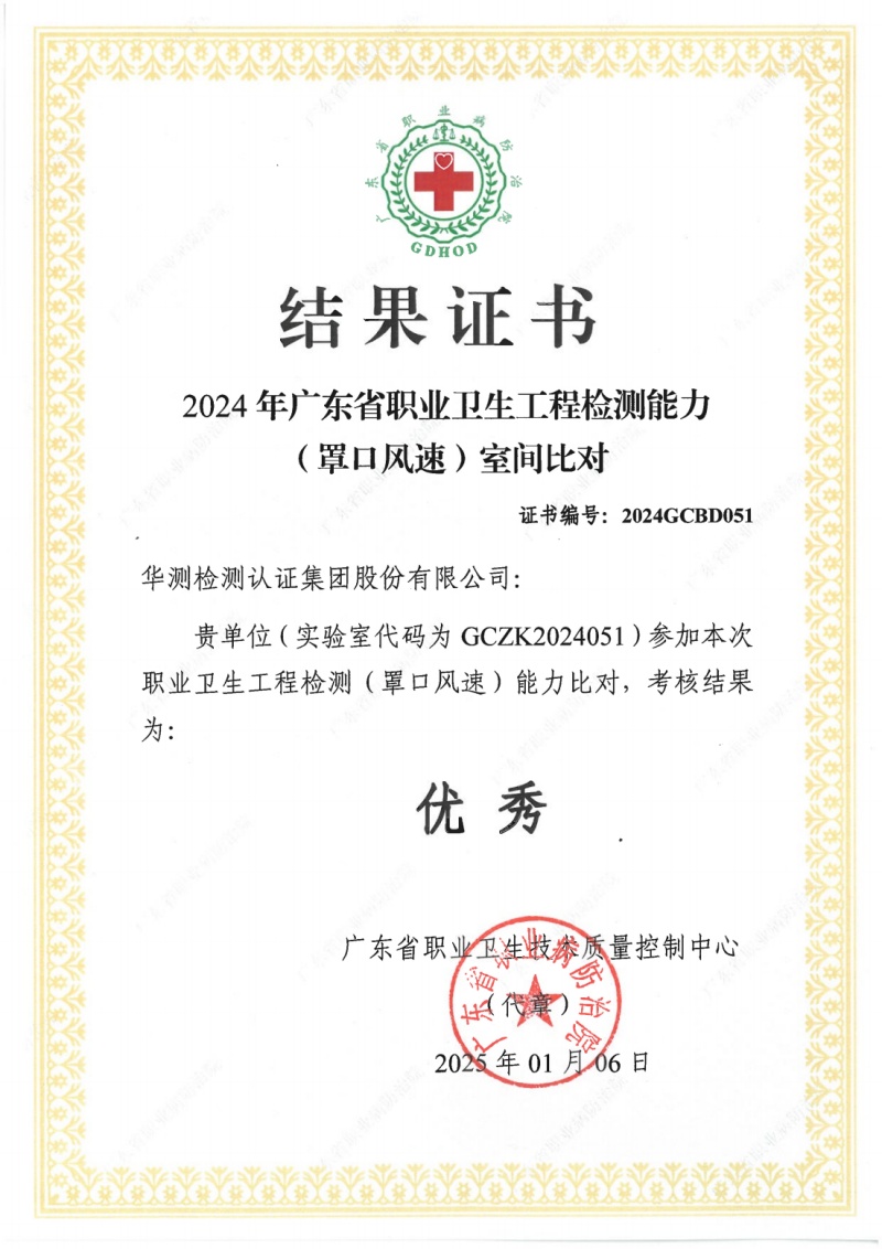 2024年廣東省職業(yè)衛(wèi)生工程檢測(cè)能力（罩口風(fēng)速）室間比對(duì)結(jié)果：優(yōu)秀